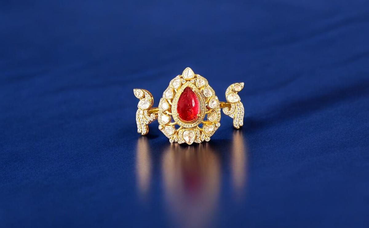 Ruby Polki diamond ring in 18K gold by taparia jewels