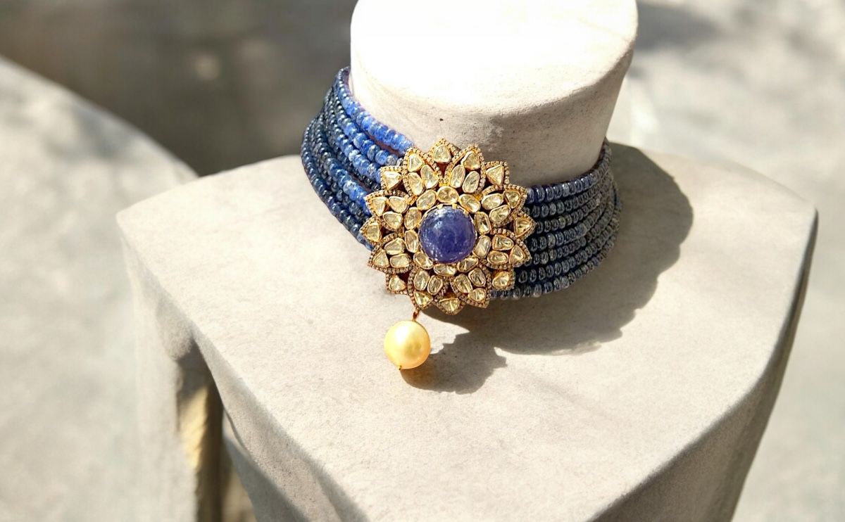 tanzanite polki diamond choker in 18K gold by taparia jewels
