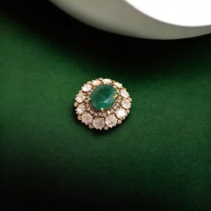 diamond polki emerald ring in 18K by taparia jewels