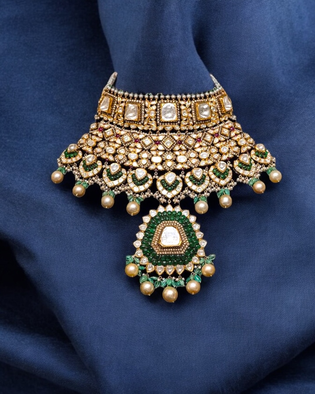 diamond polki emerald bridal set for taparia jewels jaipur