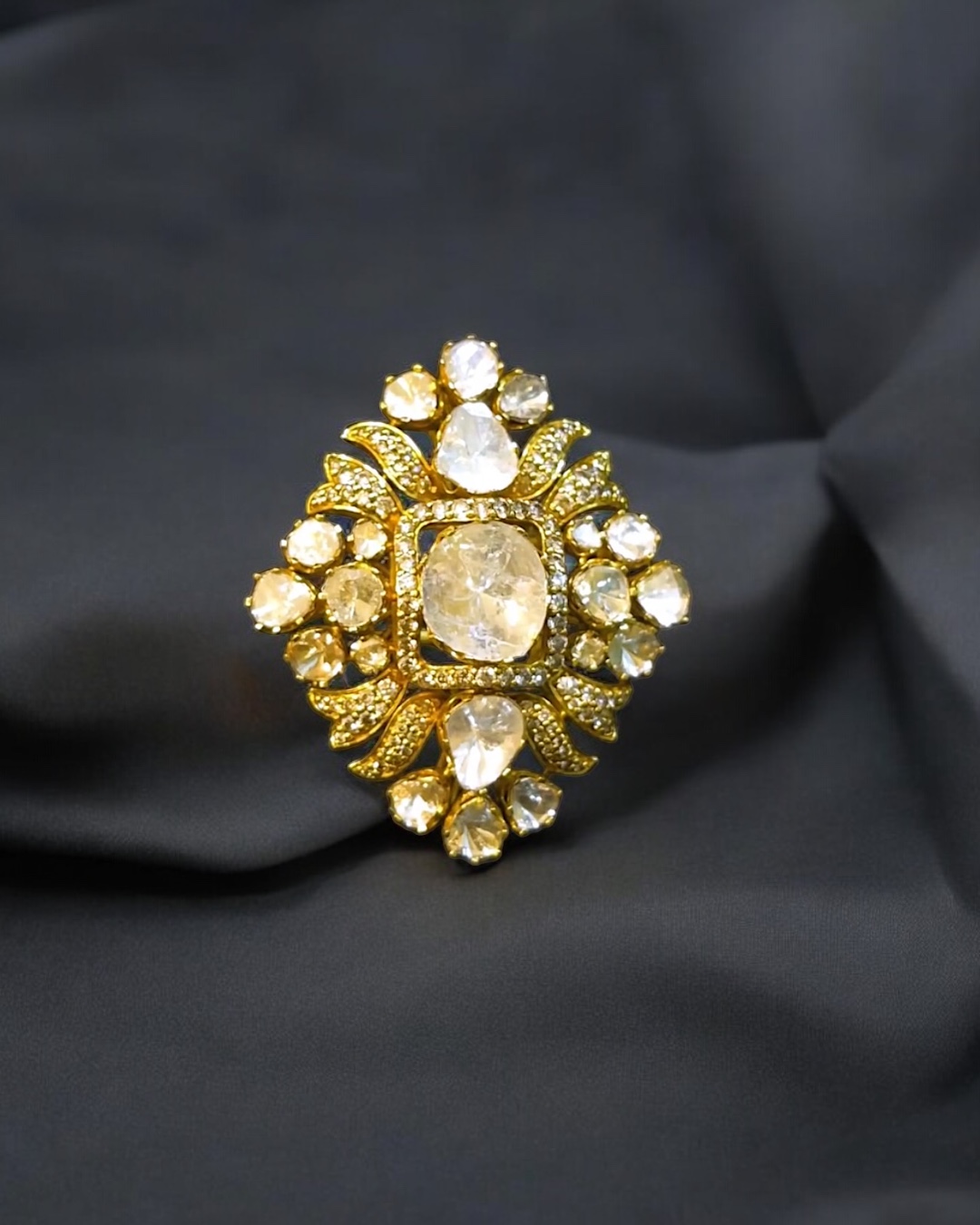real Diamond polki ring gold 18K bridal engagement ring