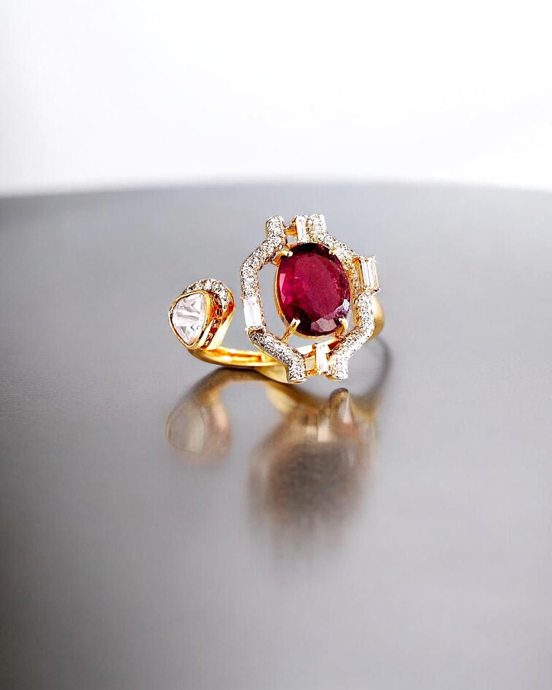 ruby polki ring in 18K gold by taparia jewels