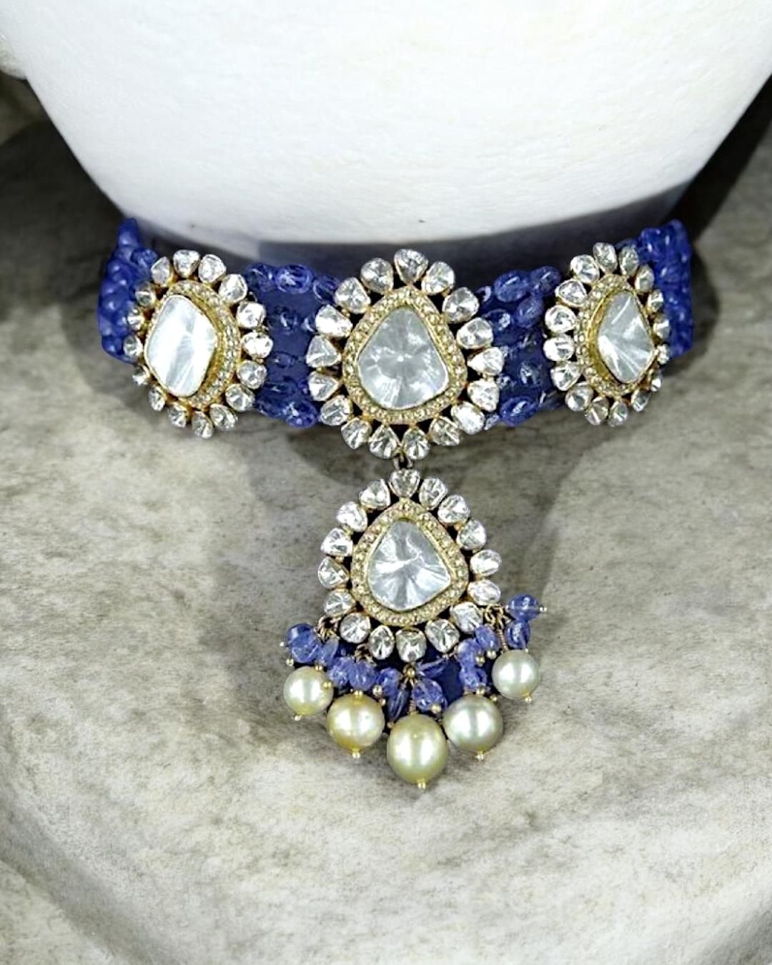 Diamond Polki Choker Tanzanite gold south sea pearls