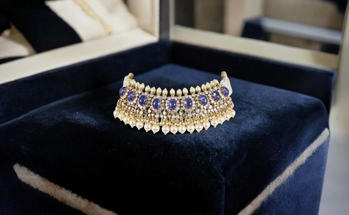 tanzanite polki choker with 18K gold by taparia jewels jaipur