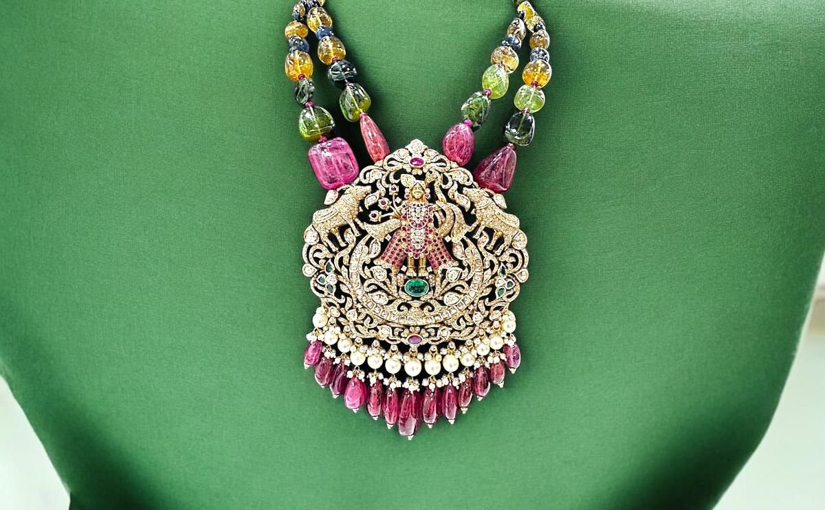 temple jewelery diamond polki shreenath ji necklace by taparia jewels