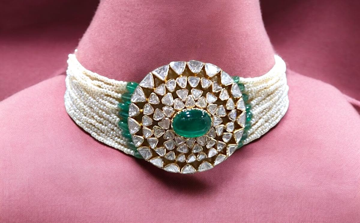 emerald Polki choker Jaipur handcrafted 18K gold Taparia Jewels
