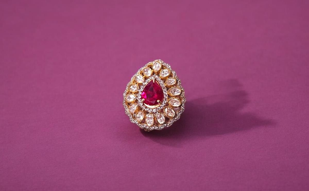 ruby Polki ring Jaipur handcrafted 18K gold Taparia Jewels