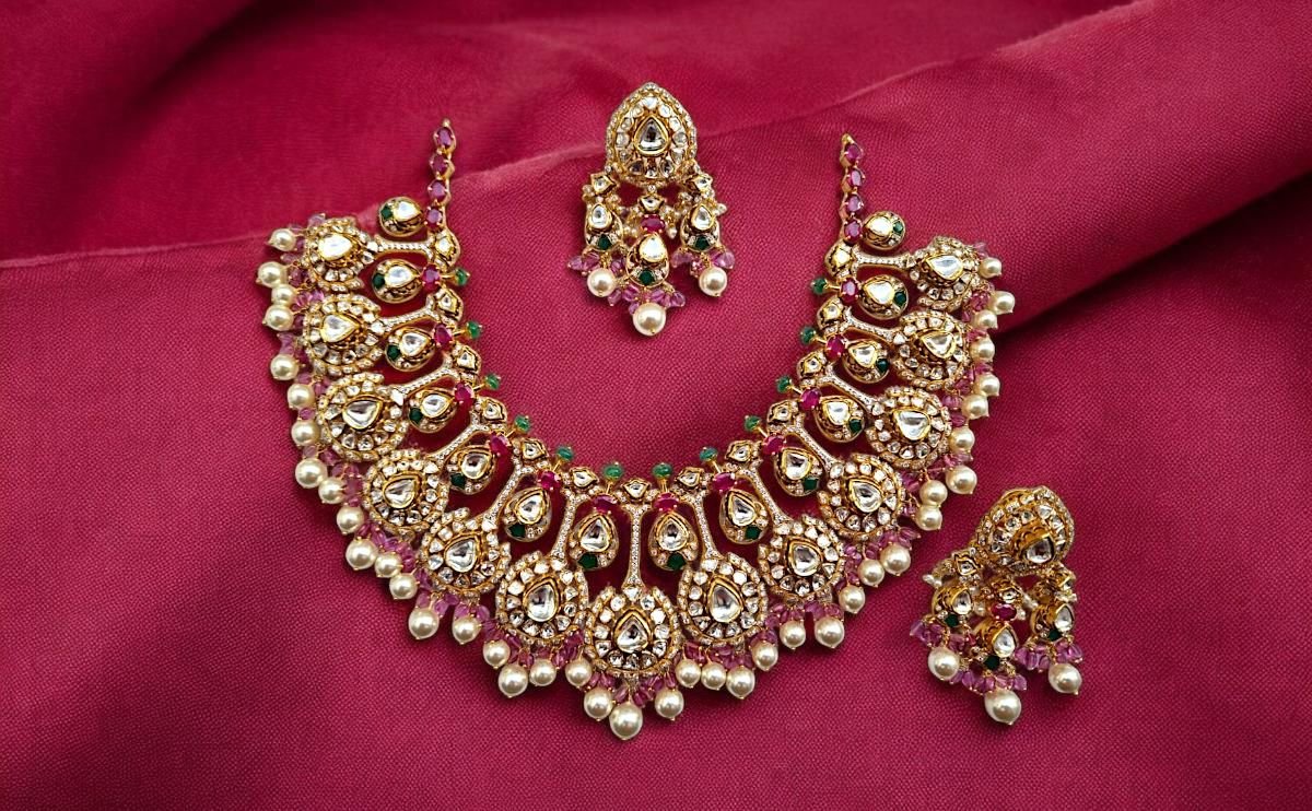 ruby emerald pearl Jadau necklace Jaipur manufacturer