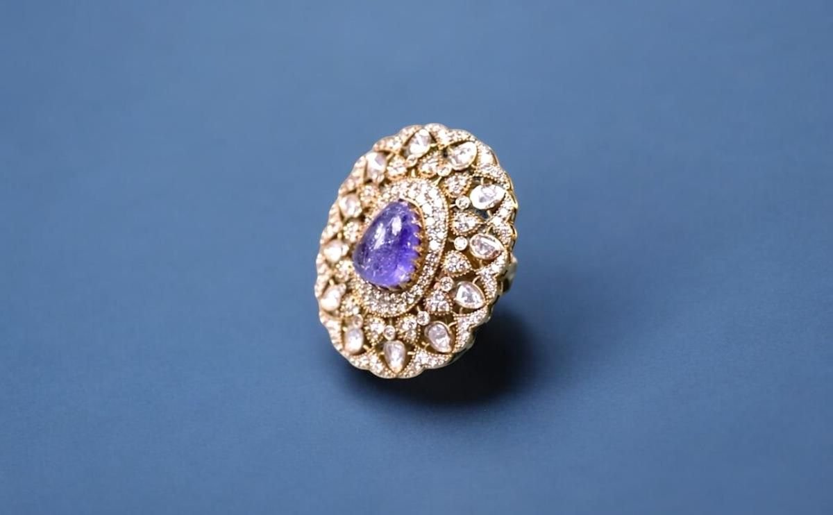 natural violet blue Tanzanite Polki Diamond Ring Jaipur manufacturer