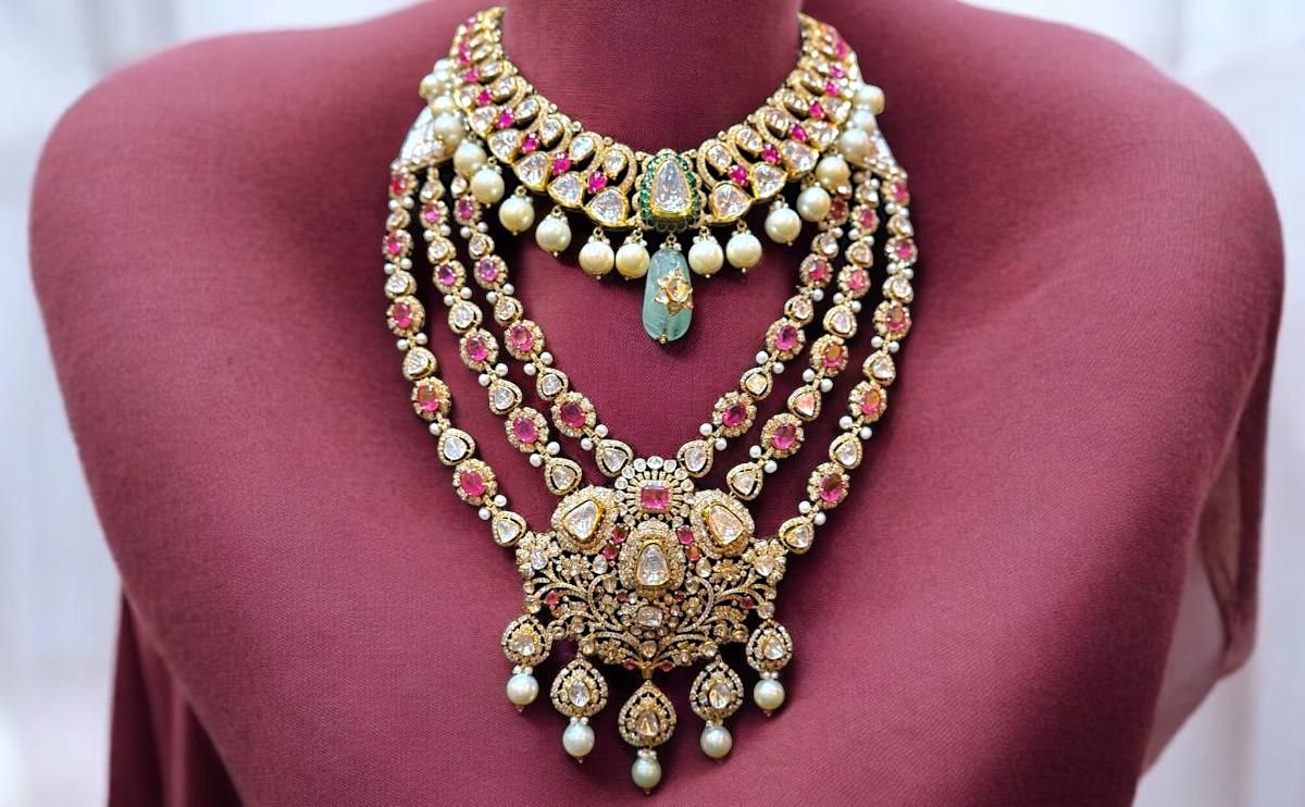 Polki Diamond Open Setting Kundan Jadau Bridal Set Jaipur manufacturer Taparia Jewels