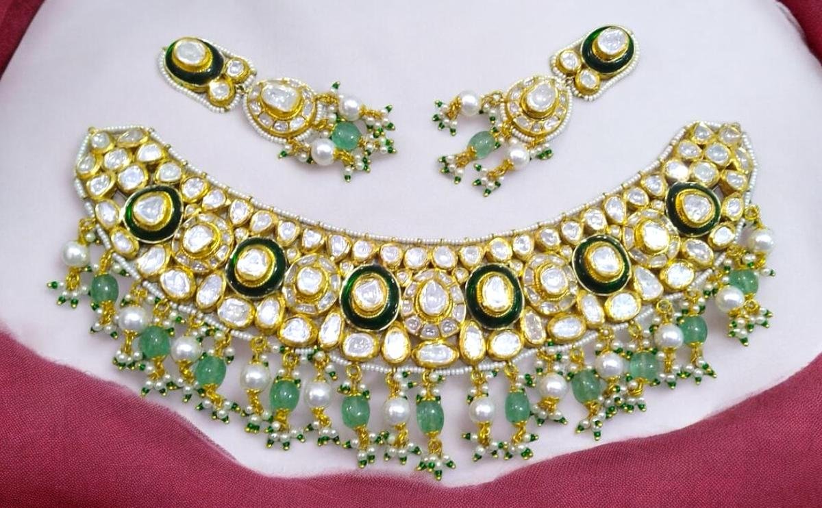 Kundan Choker Necklace Jaipur handcrafted 18K gold Taparia Jewels