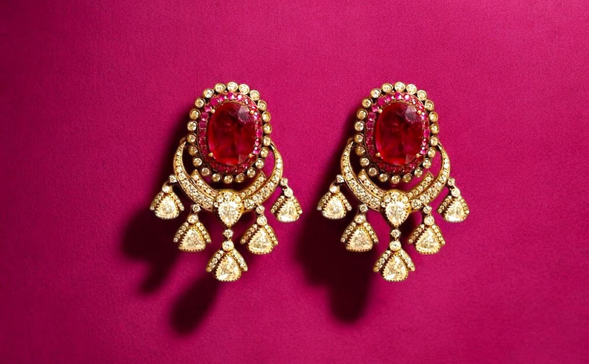 Polki Diamond Ruby Earrings Jaipur Kundan Chandbali Jadau Jhumka Taparia Jewels