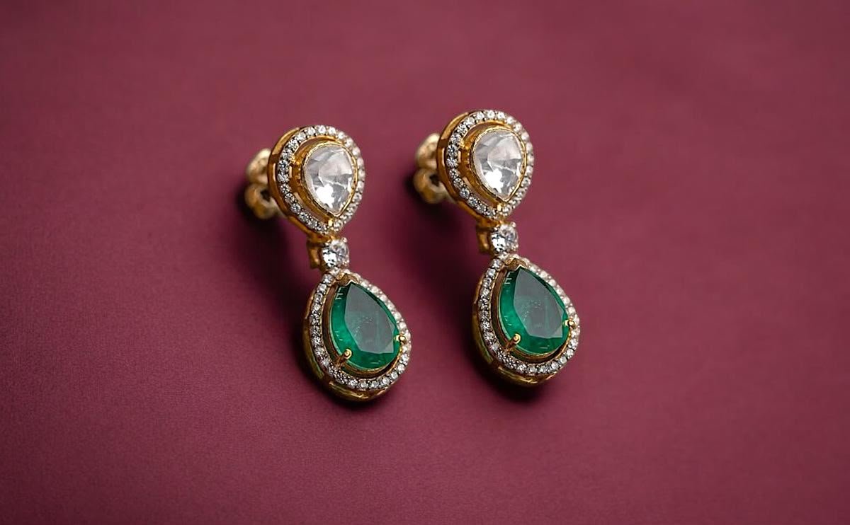 Buy Jewellery Jaipur: Open Setting Emerald Polki Diamond craftsmanship Jaipur