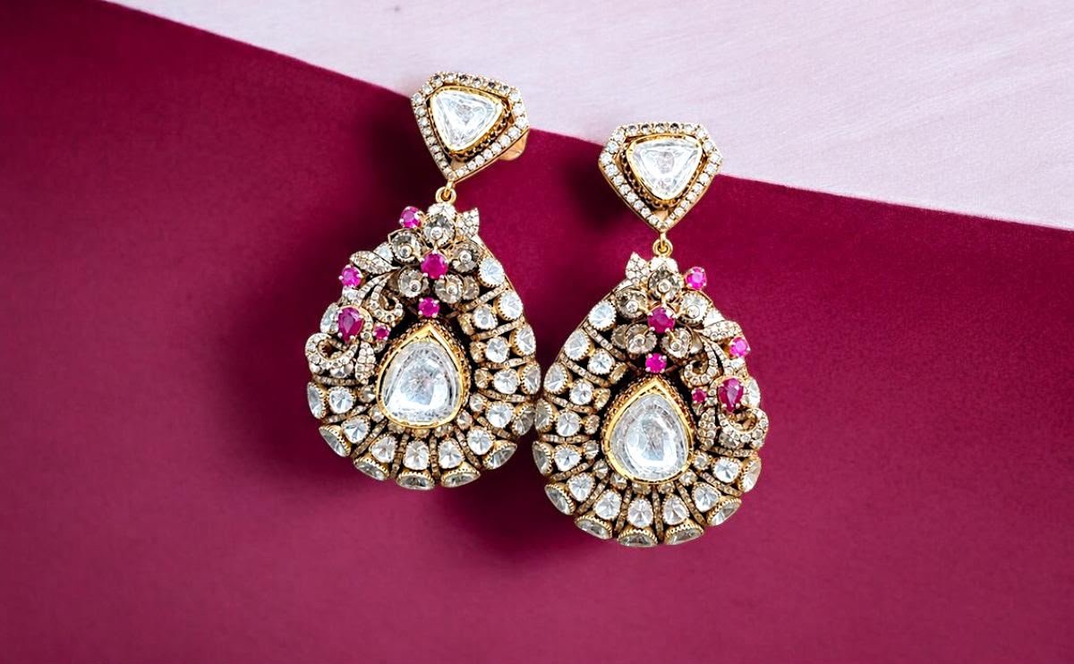 Premium Jewellery Jaipur — polki diamond earrings & open setting craftsmanship detail