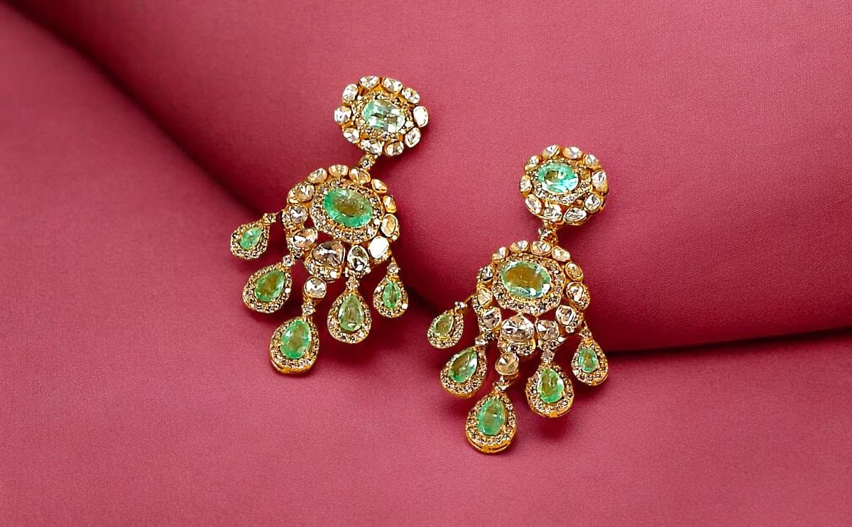 Jaipur Jewellery Shopping Guide: genuine Polki Diamond craftsmanship for emerald polki earrings.